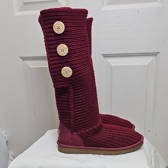 UGG Shoes - UGG Classic Cardy Burgundy Knit Button Boots